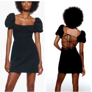 ZARA NWT LINEN BLEND BALLON SLEEVES OPEN TIE BACK DRESS -  Bloggers Fav